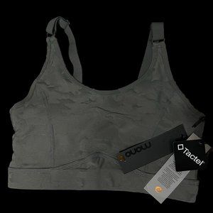 New (M) MONO B Gunmetal Grey Textured Camo Jacquard TACTEL® Peekaboo Sports Bra